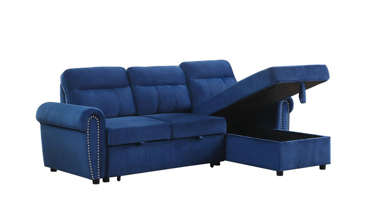 Blue Velvet Reversible Sleeper Sectional Sofa Chaise R396