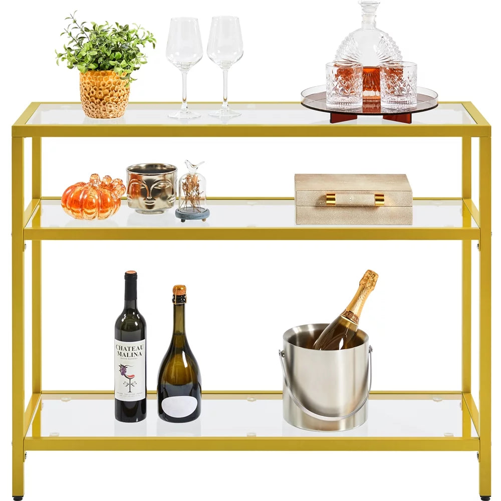 Modern Tempered Glass Console Table with Metal Frame A13581