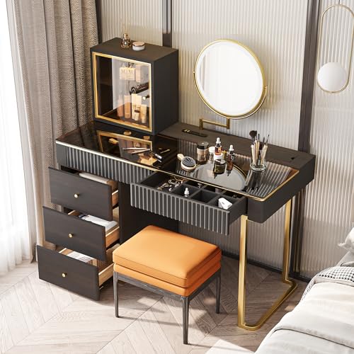 Makeup Vanity Desk with Mirror & LED Light, 5 Drawers, Stool O8009