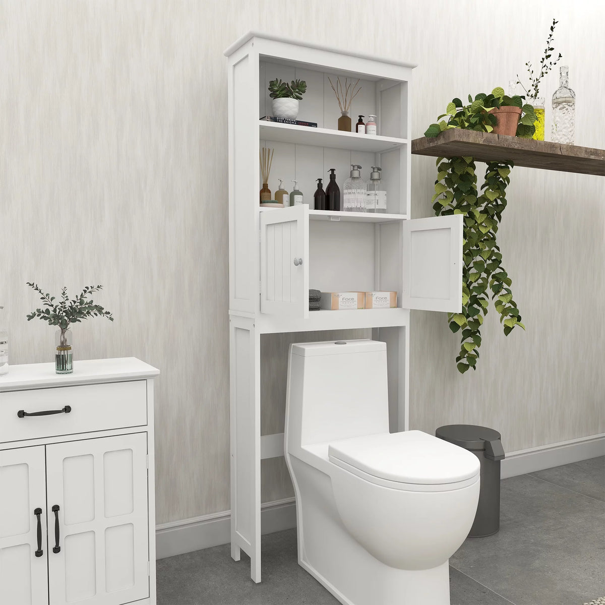 2-Tier Over The Toilet Storage Cabinet with 2 Doors White A71713