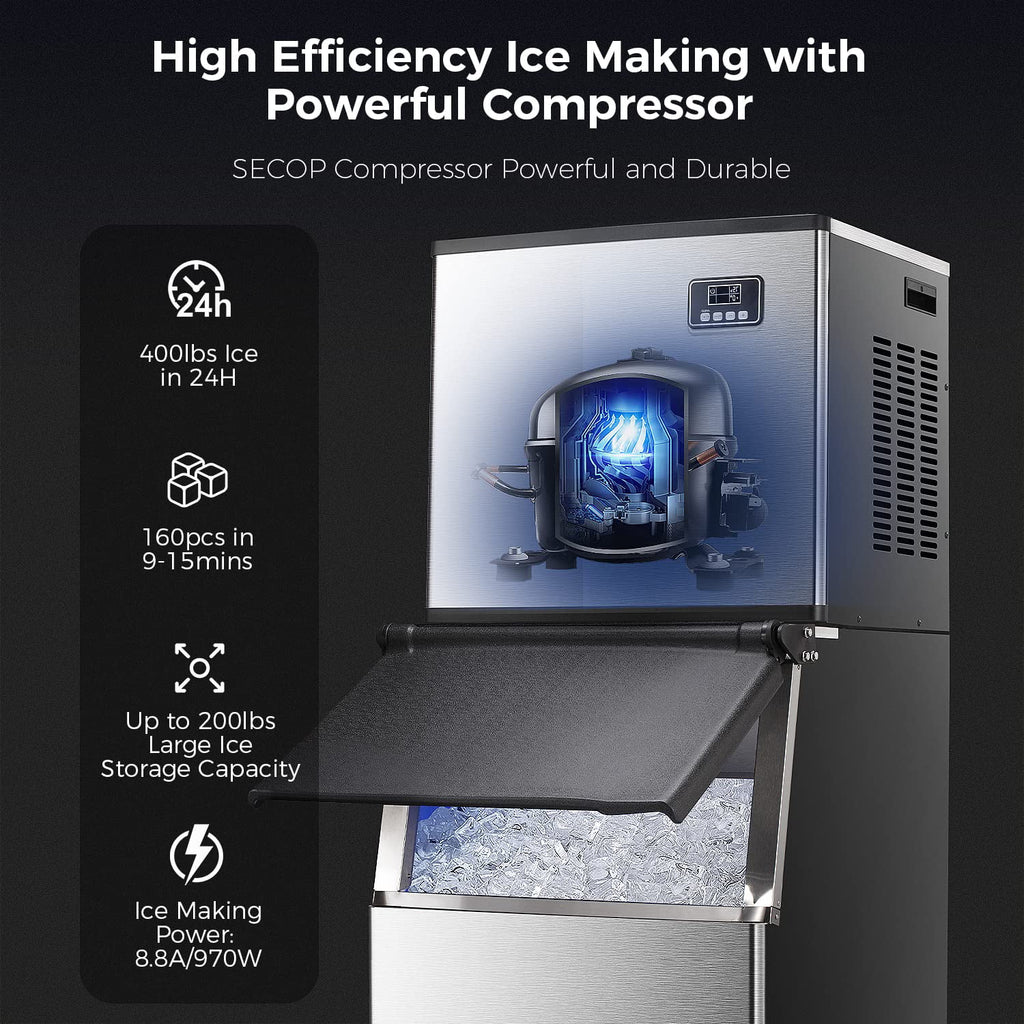 Commercial Ice Maker Machine with 200LBS Storage Ice Bin D670