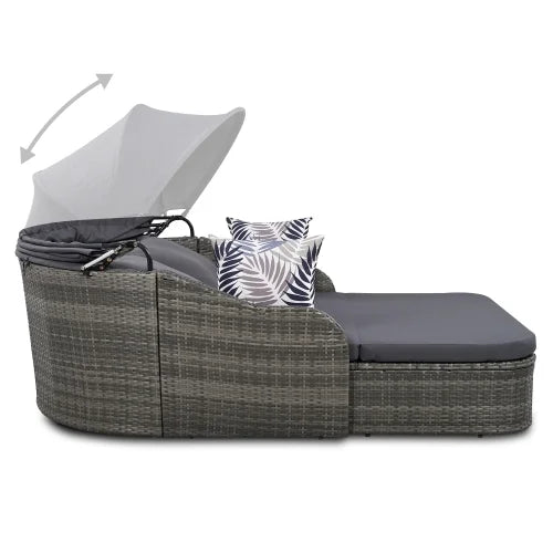 Gray Adjustable Canopy Outdoor Double Chaise Lounger C65304