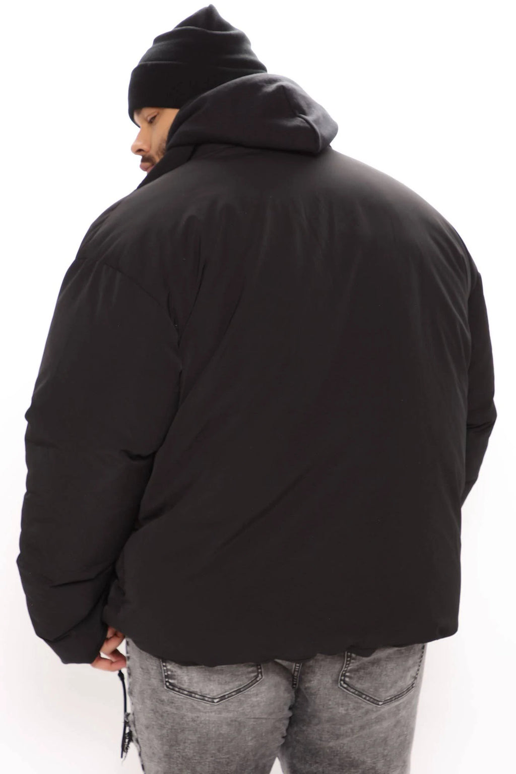 Black Cargo Pocket Puffer Jacket Z120069