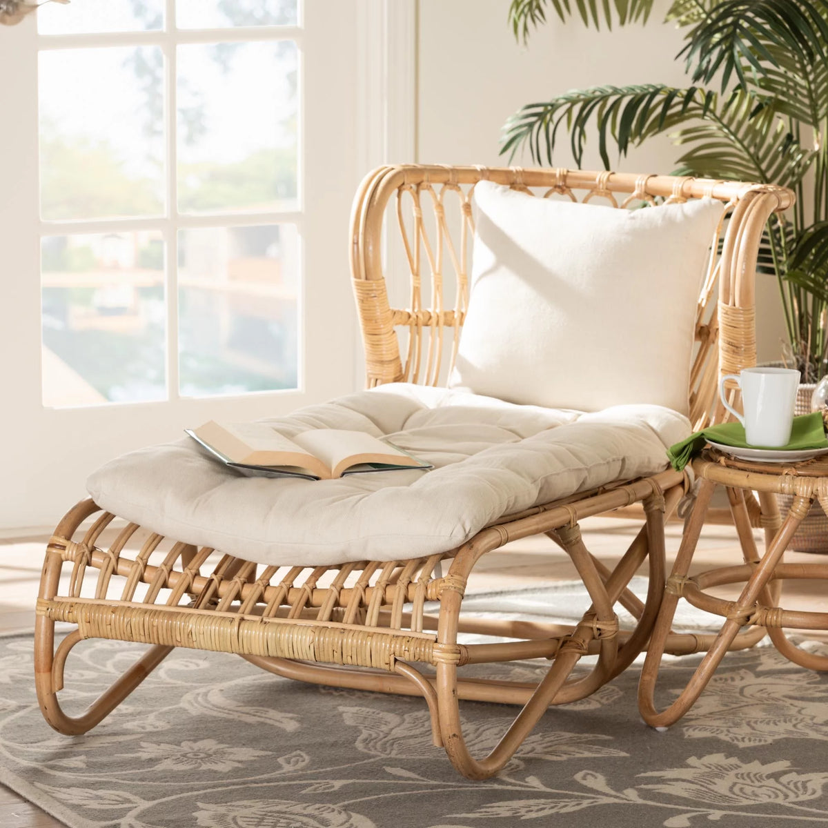 Natural Brown Rattan Chaise V3125