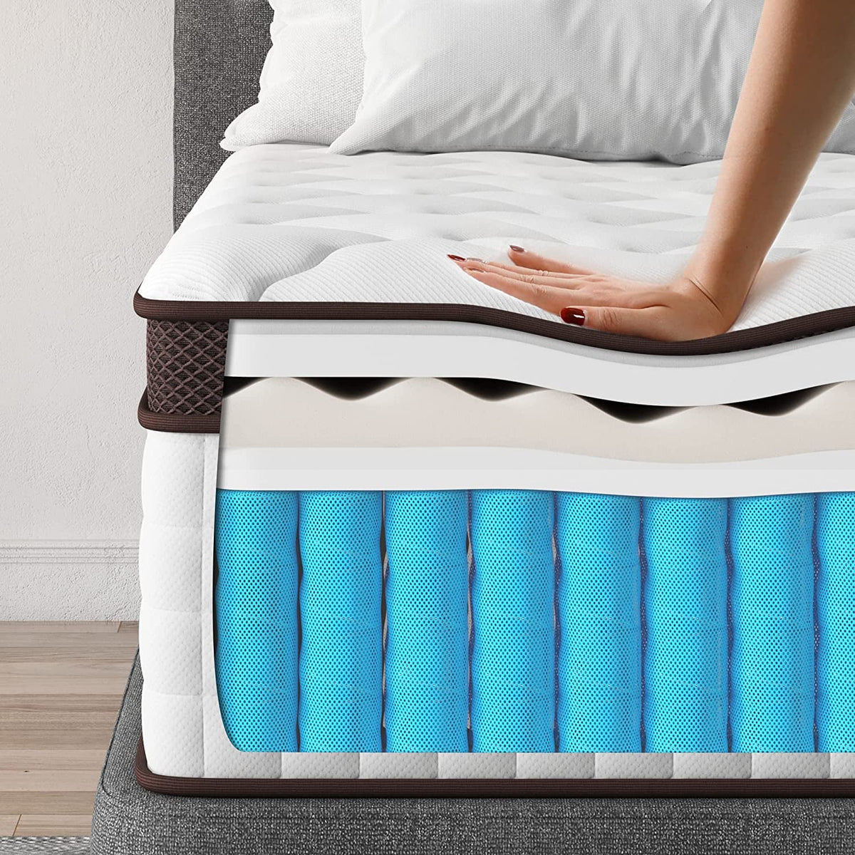 Queen Size 8 inch Hybrid Mattress with Cooling Gel Memory Foam V7640
