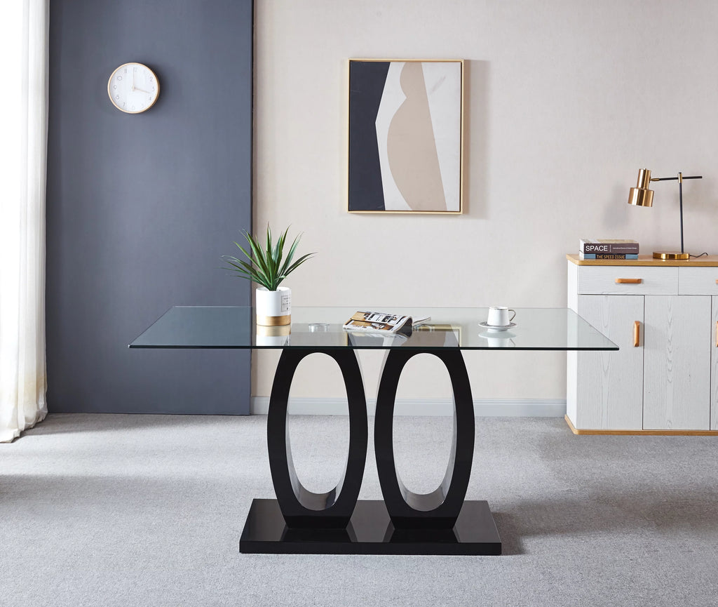 Tempered Glass Top Double Pedestal Dining Table O83922