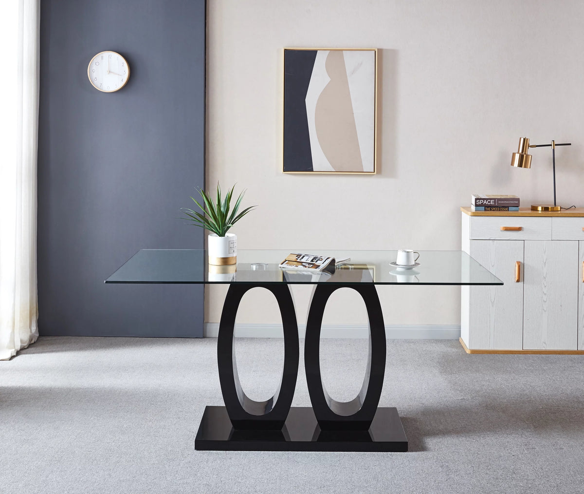 Tempered Glass Top Double Pedestal Dining Table O83922
