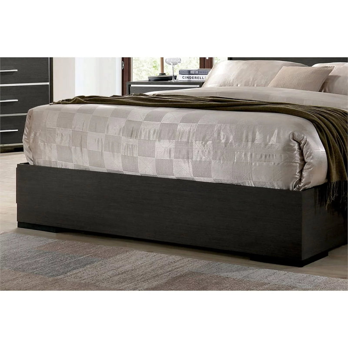Warm Gray Wood King Panel Bed with LED Lights H134
