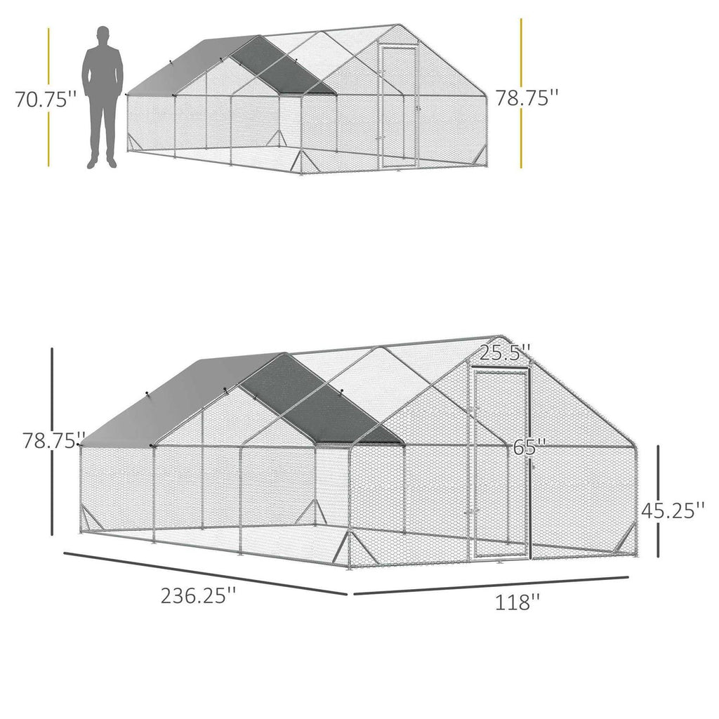 Large Metal Chicken Coop with Cover and Lockable Door D13745