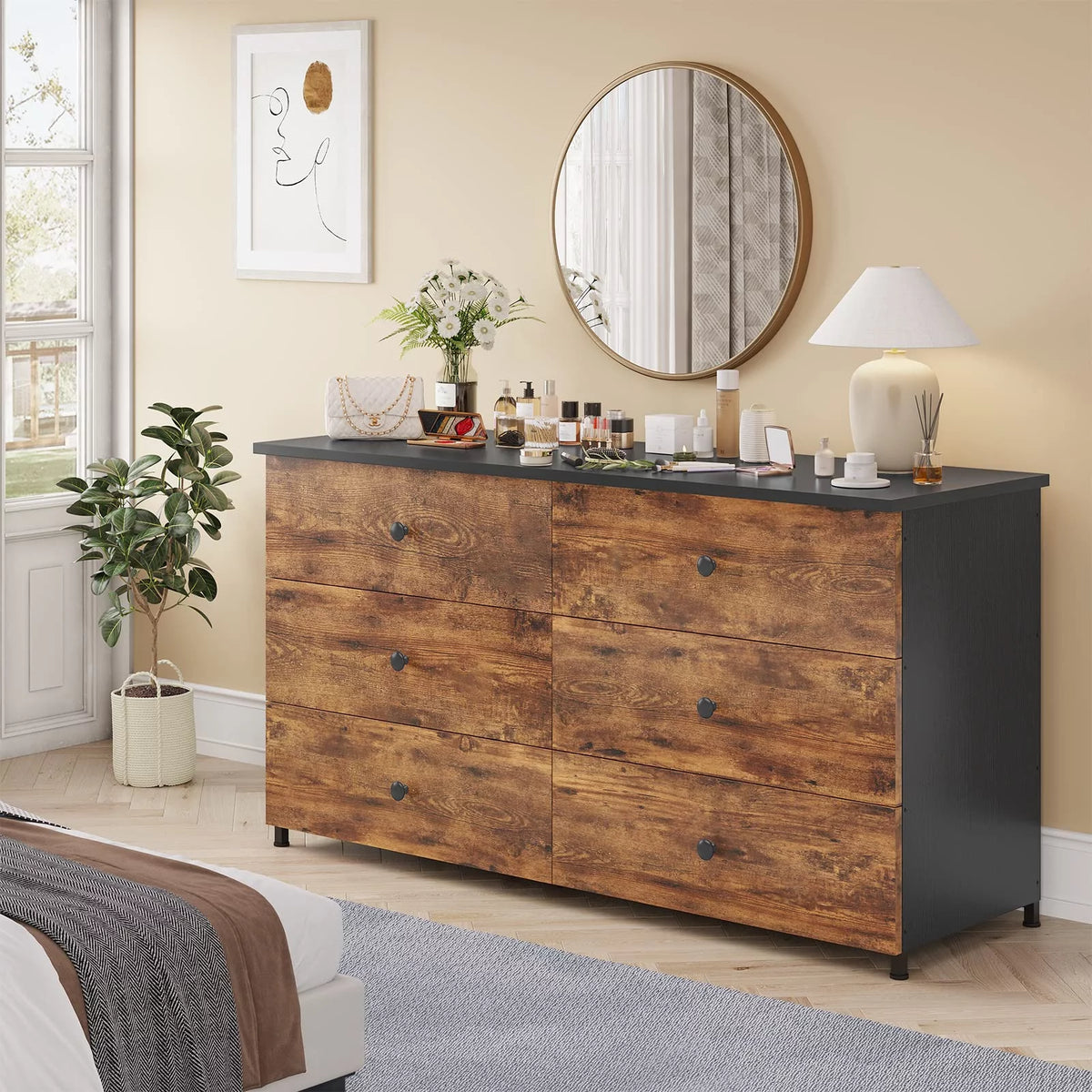 Brown 6 Drawer Double Dresser L7157