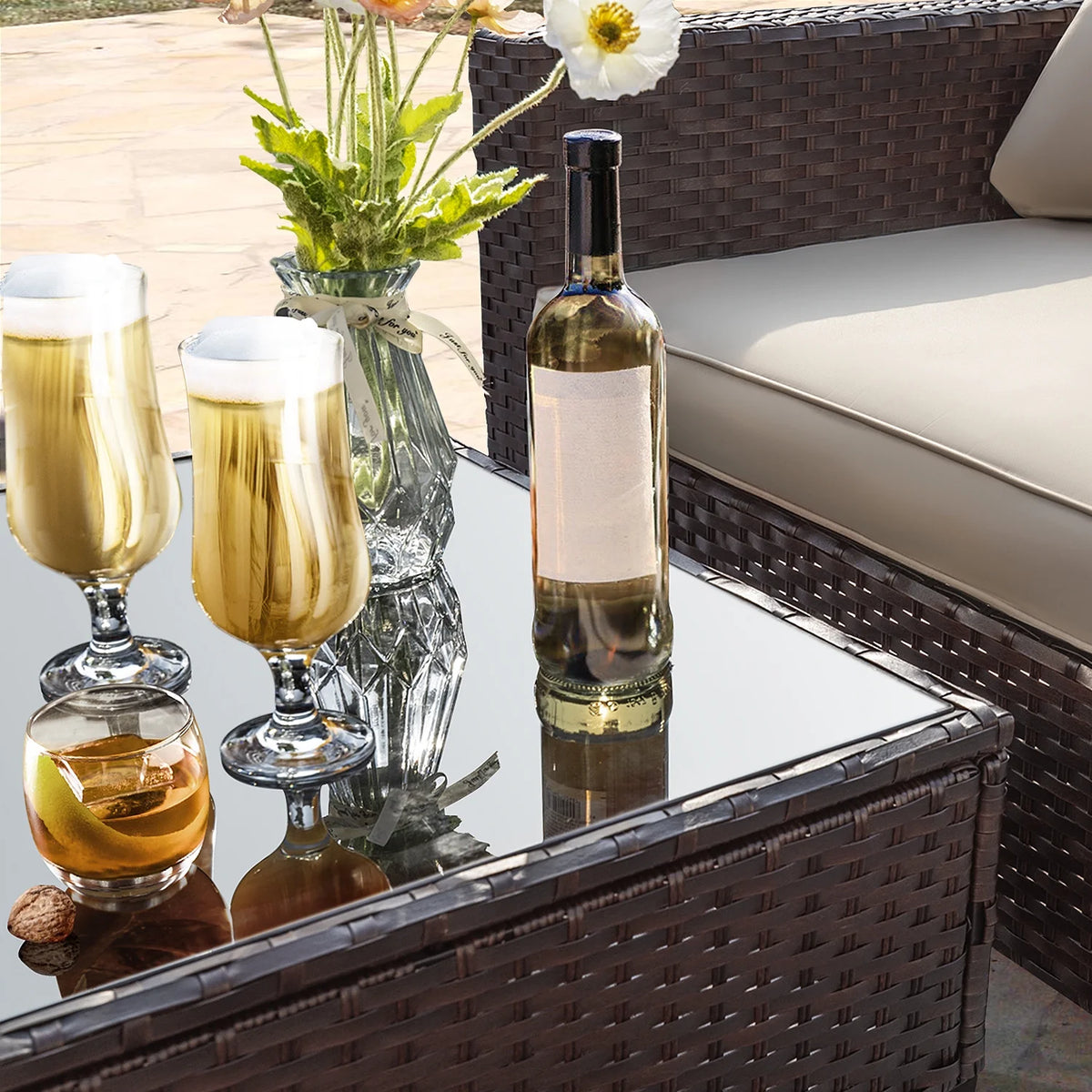 5 Pieces Wicker Rattan Outdoor Sofa Set with Coffee Table L582