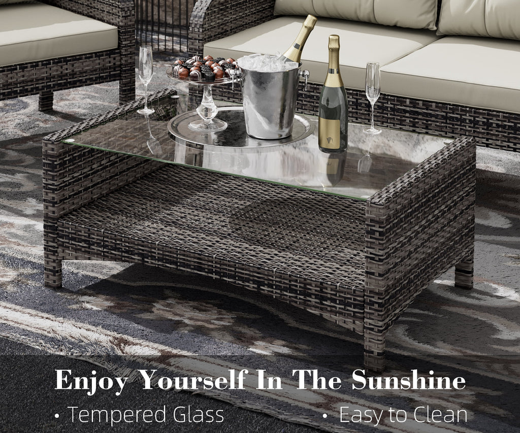 4-Piece Outdoor Rattan Wicker Sofa Set with Cushions & Coffee Table H583629
