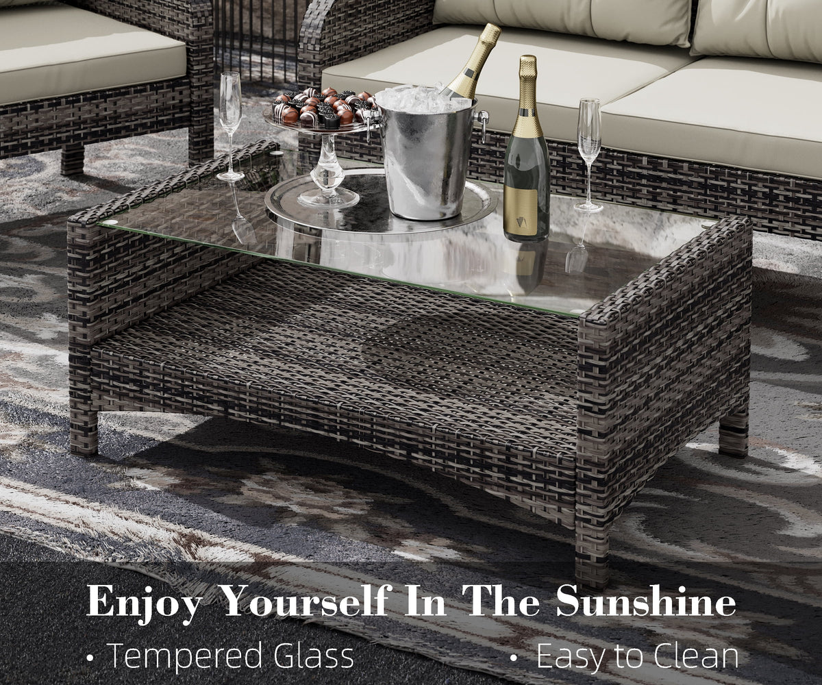 4-Piece Outdoor Rattan Wicker Sofa Set with Cushions & Coffee Table H583629