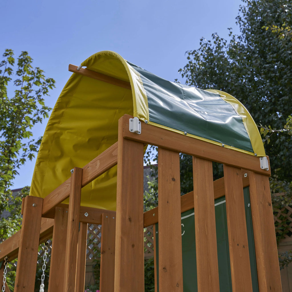 Wooden Outdoor Swing Set with Slide and Rock Wall R415295