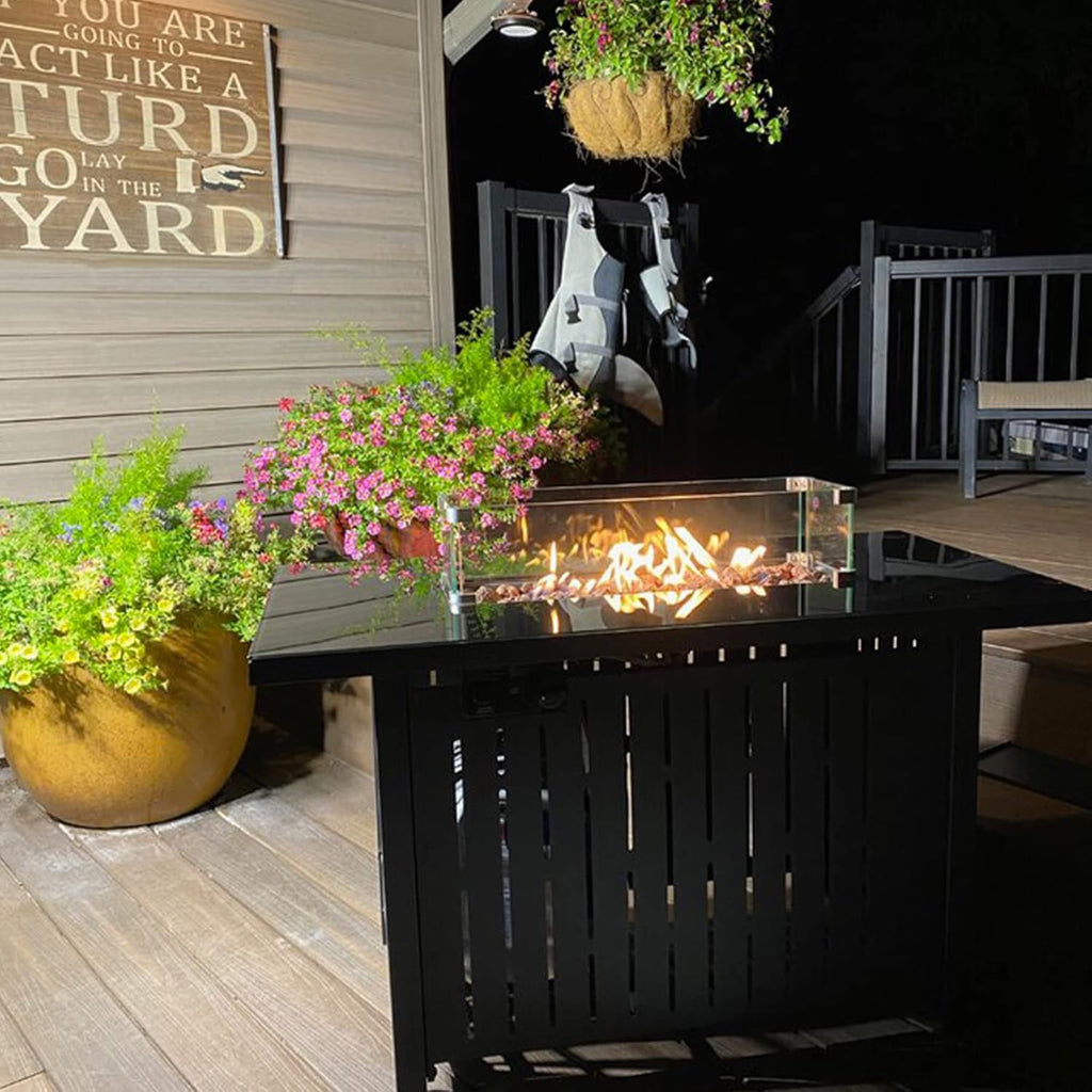 43 Inch 50,000 BTU Propane Fire Pit Table with Glass Wind Guard B983637
