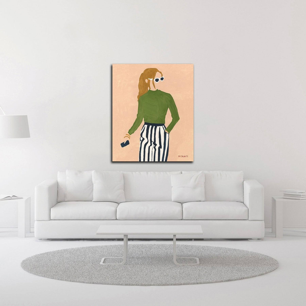 Green Mockneck Print on Canvas W833