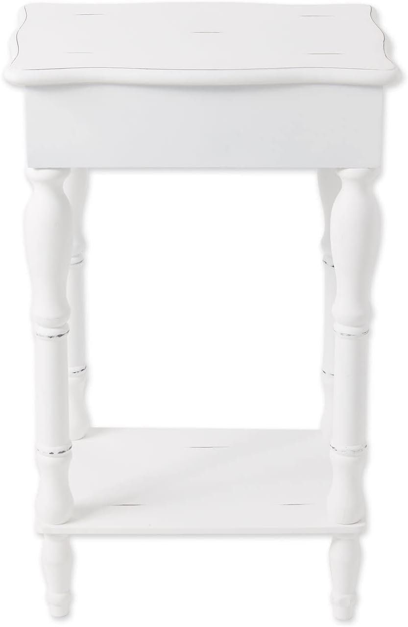 Set of 2 Carved Wood White Nightstands K40292