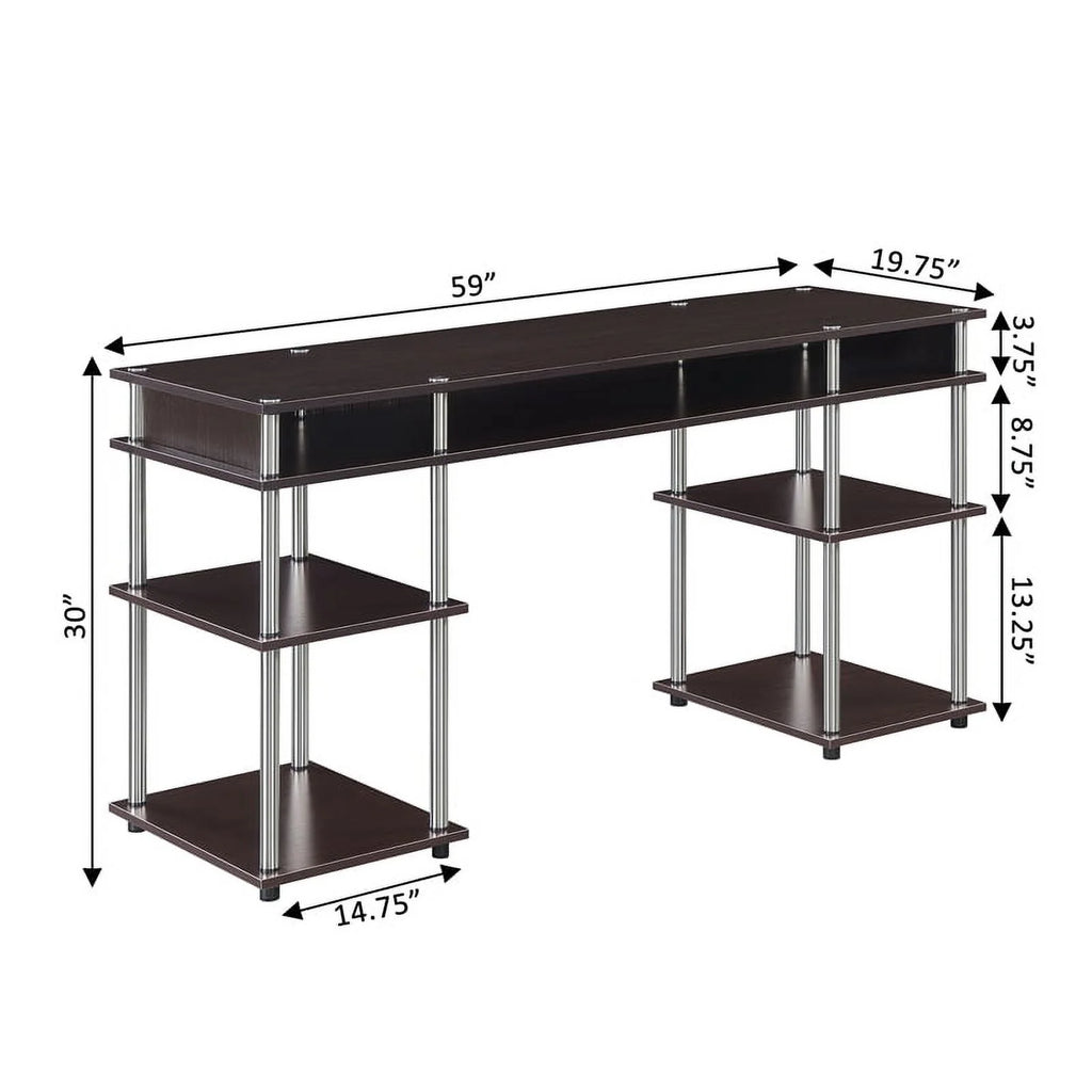 Espresso Wood Student Desk with Shelves E2010