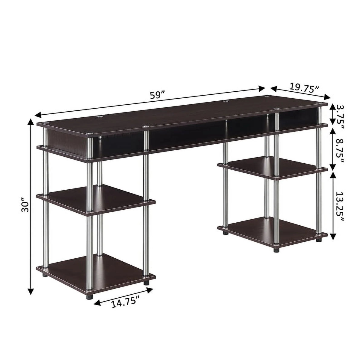 Espresso Wood Student Desk with Shelves E2010