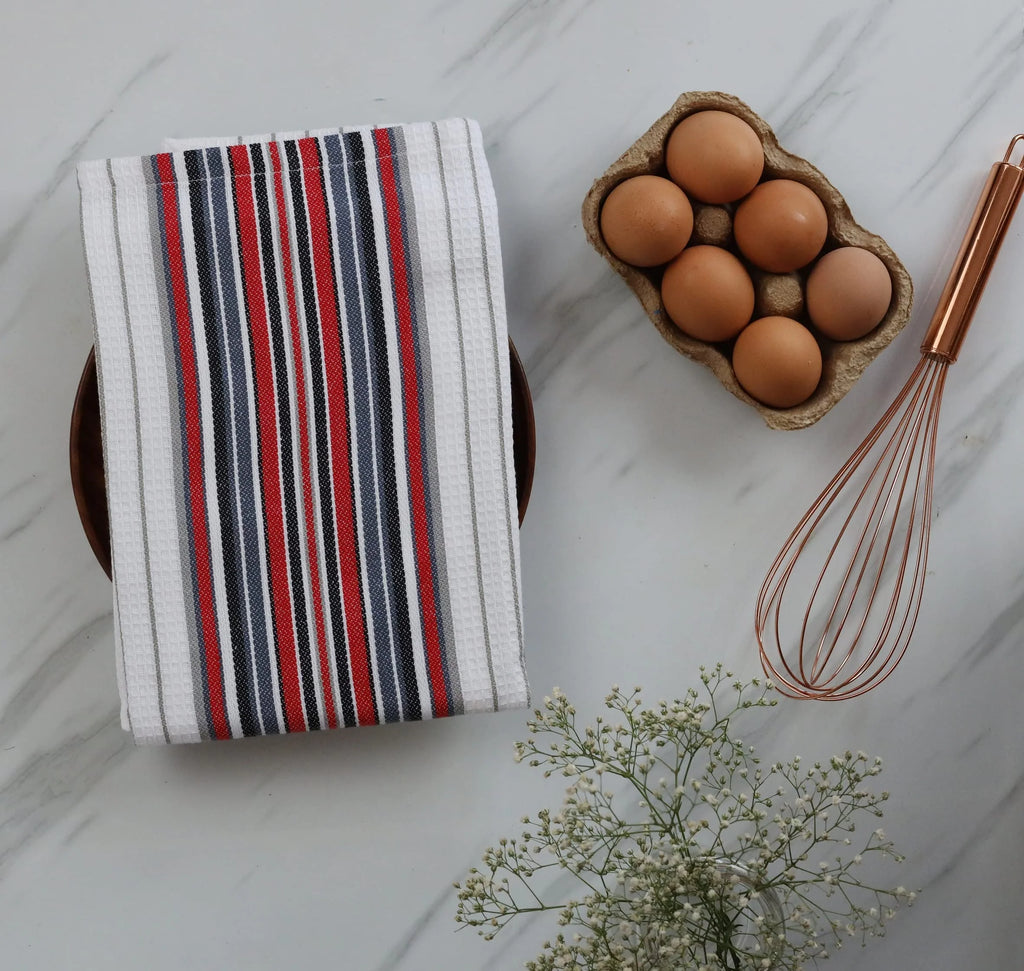 100% Cotton White Waffle Stripes Kitchen Towels Set of 6 N94063