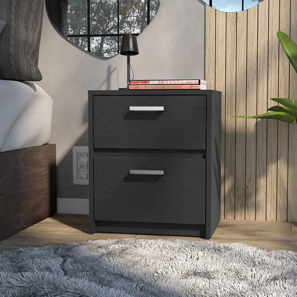 Black Two Drawers Nightstand R97654