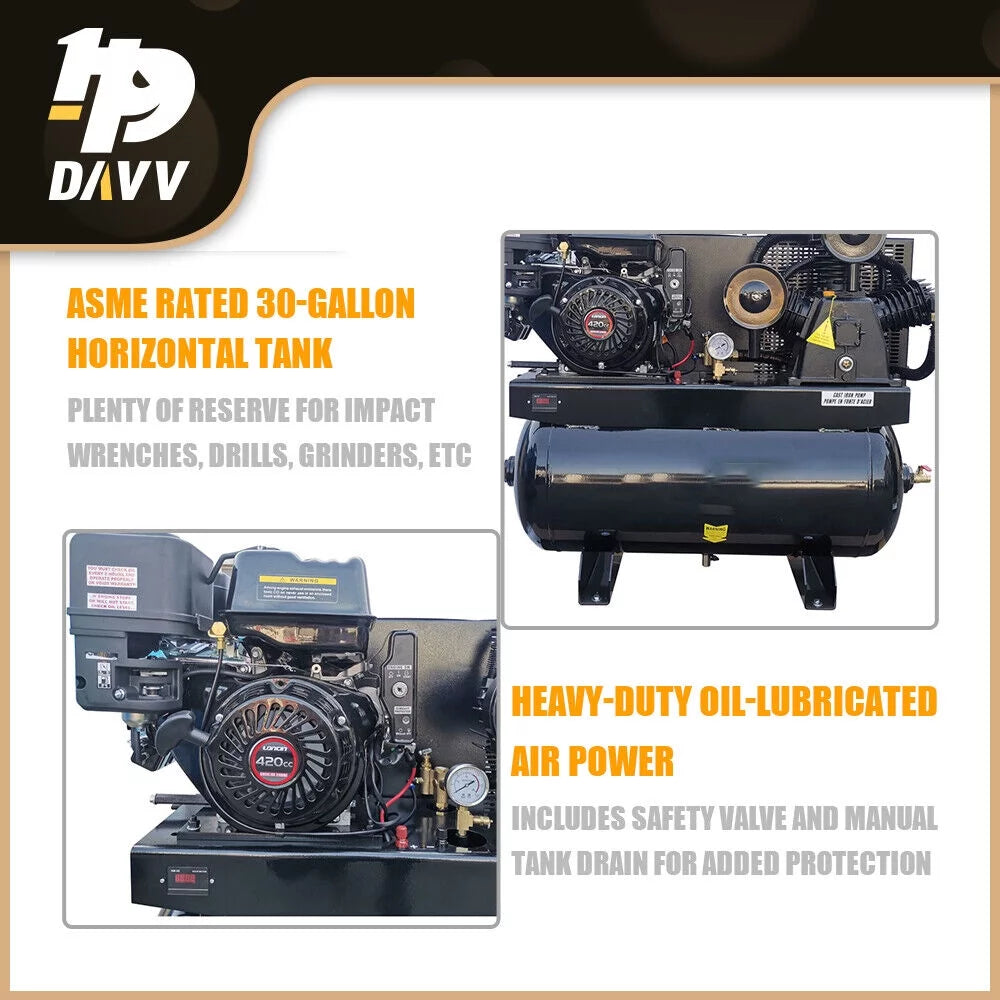 13HP 180psi Gas-Powered Air Compressor 420CC 30Gal I539193