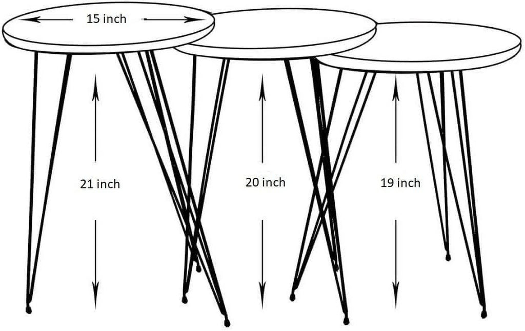 Set of 3 High Gloss Black Round Nesting Tables with Metal Legs T559