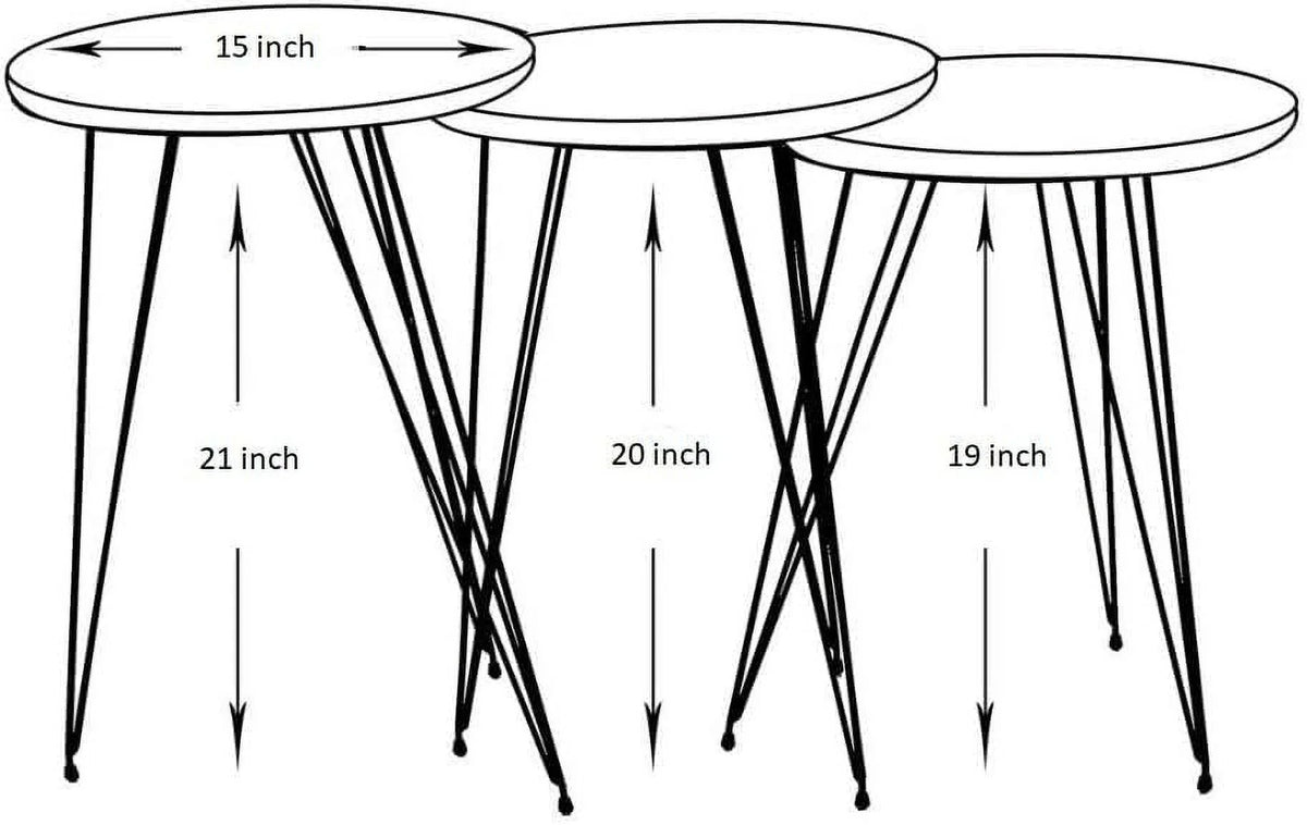 Set of 3 High Gloss Black Round Nesting Tables with Metal Legs T559