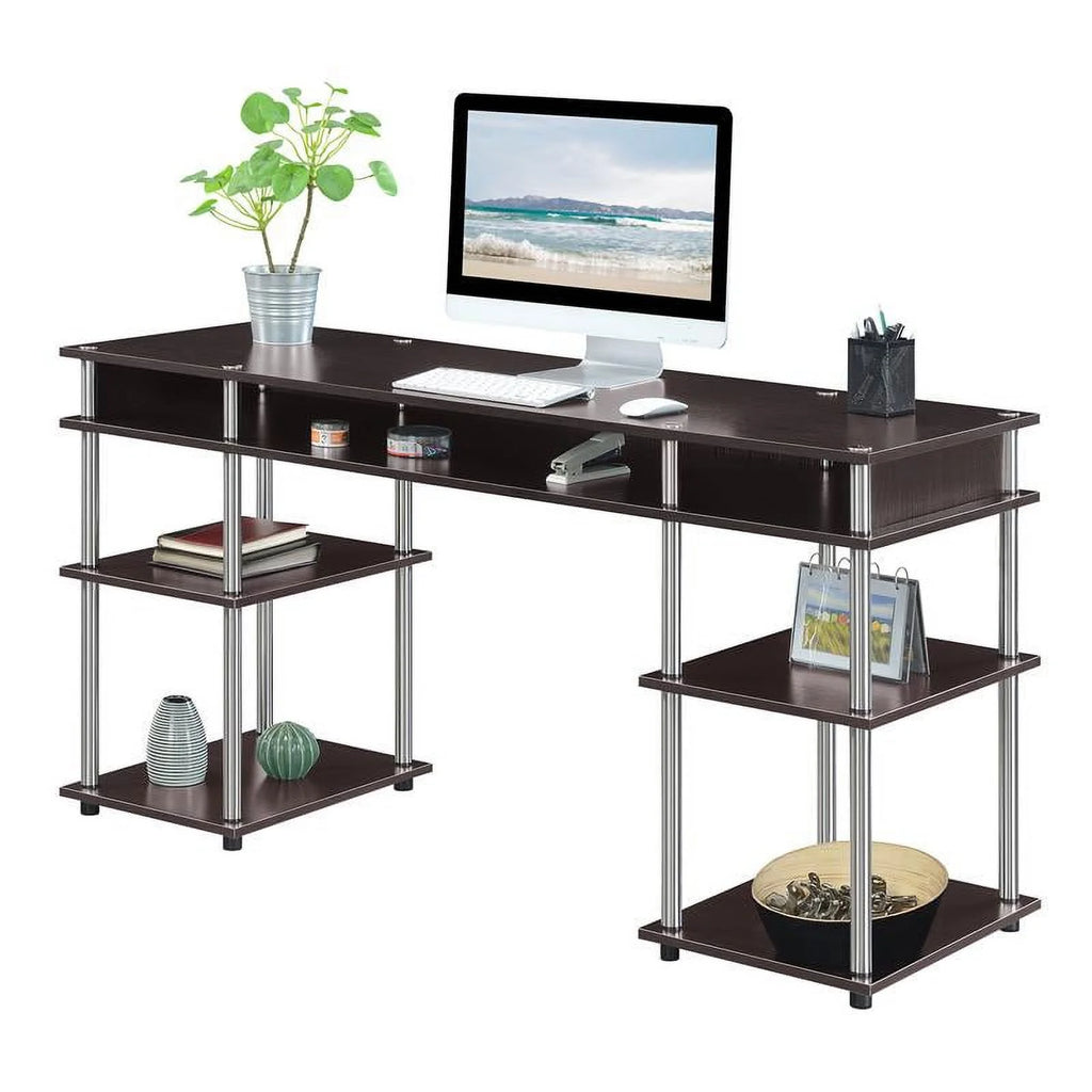 Espresso Wood Student Desk with Shelves E2010