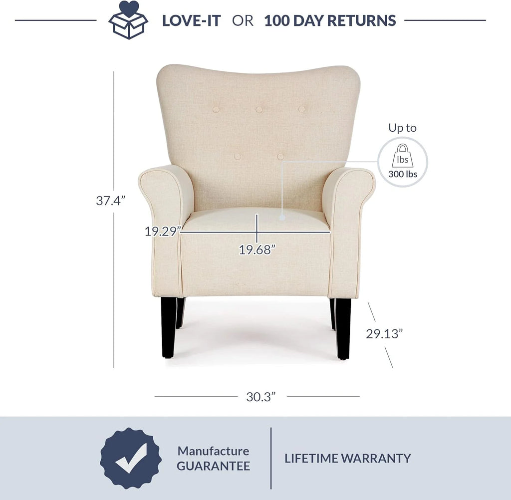 Beige Upholstered High Back Armchair with Wooden Legs L802327