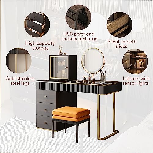 Makeup Vanity Desk with Mirror & LED Light, 5 Drawers, Stool O8009