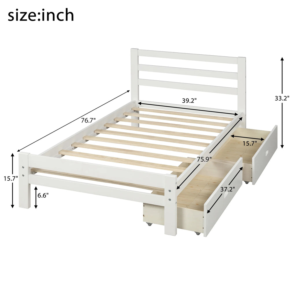 Wood Platform Bed Frame with Drawers and Headboard C155355