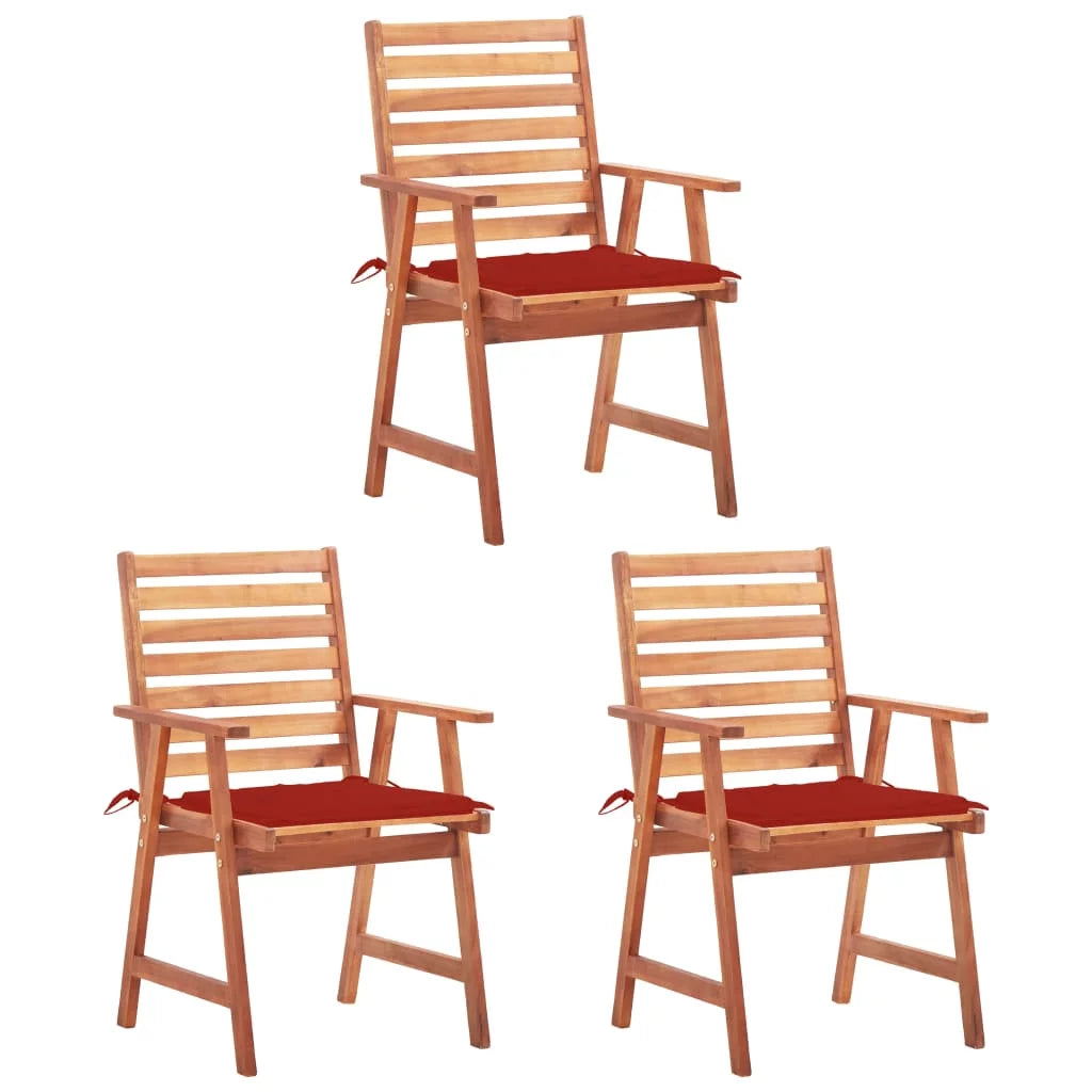 3 pcs Acacia Wood Patio Dining Chairs with Cushions I735831