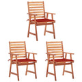 3 pcs Acacia Wood Patio Dining Chairs with Cushions I735831