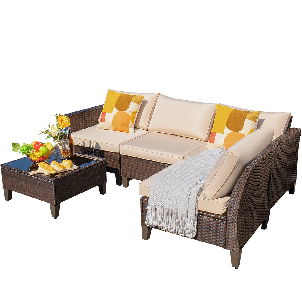 5 Pieces Wicker Rattan Outdoor Sofa Set with Coffee Table L582
