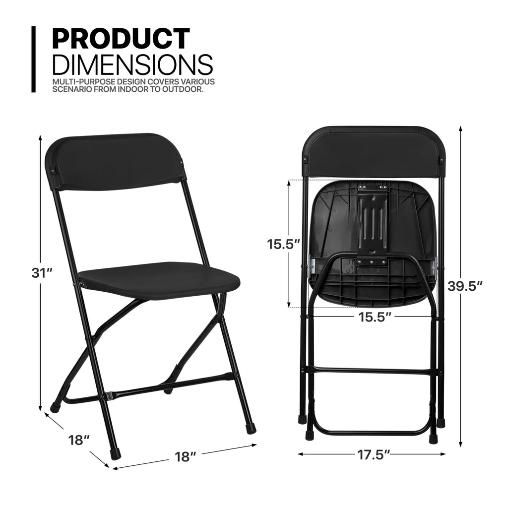 11 Pieces 6 Ft Black Foldable Plastic Card Table and Chair Set Y60443
