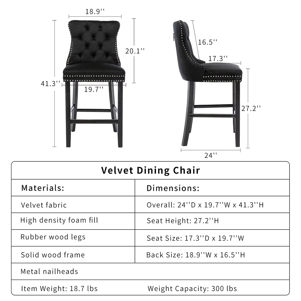 Black Velvet Upholstered Bar Stools Set of 4 R56370