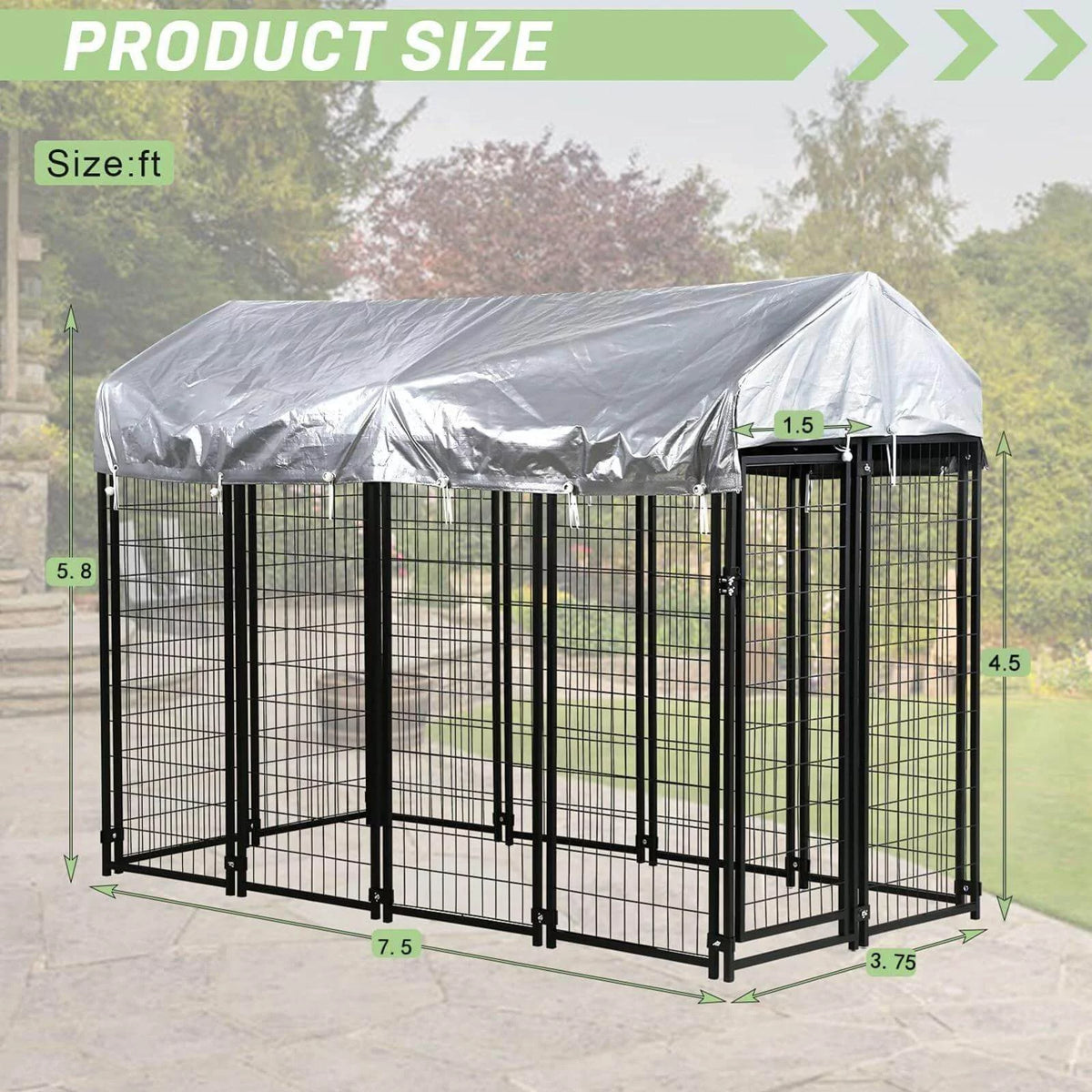 8'x4'x6' Heavy Duty Dog Kennel with Water-Resistant Cover R206