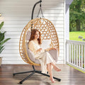 Beige Wicker Rattan Egg Chair with Stand U744530