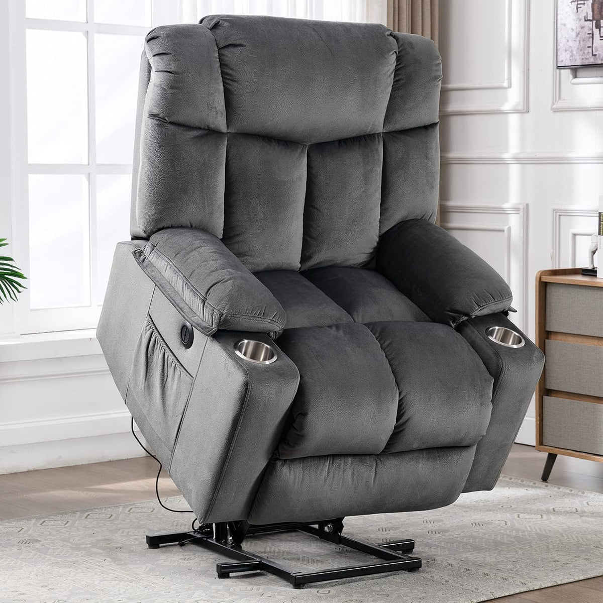 Power Lift Recliner Chair with USB Port, 2 Cup Holders, Grey D928696