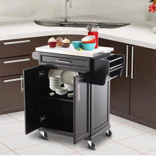Black Rolling Kitchen Island Storage Cabinet K47977