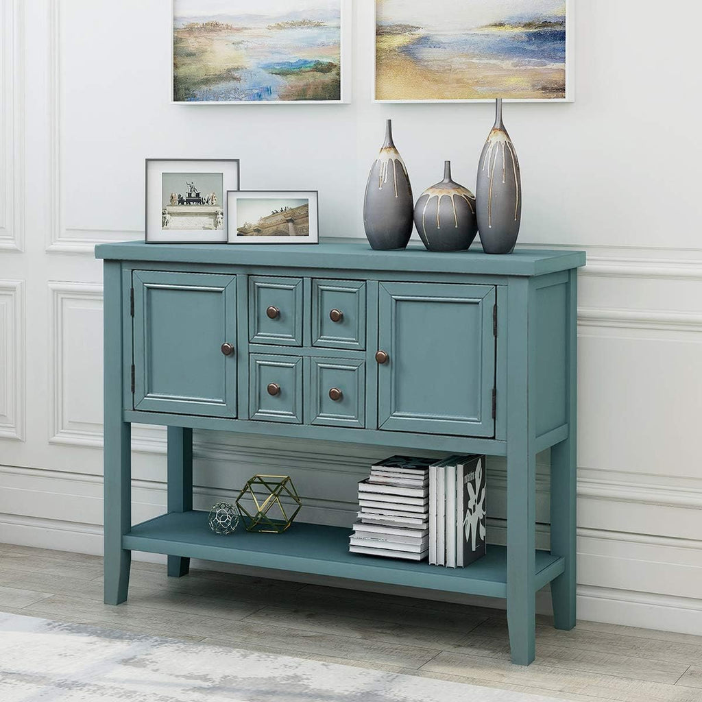 Antique Gray Console Table with Storage Drawers and Bottom Shelf K432