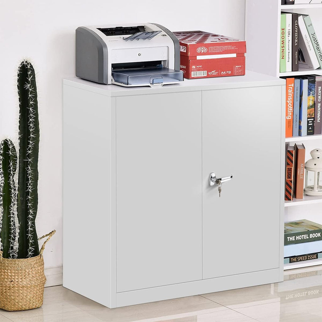 Tall White Lockable Steel Storage Cabinet with 2 Adjustable Shelves M616