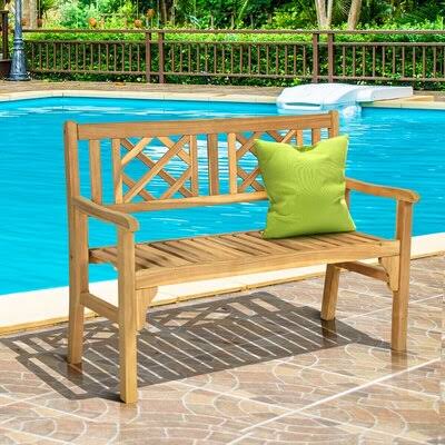 Foldable Patio Bench with Backrest and Armrest I570