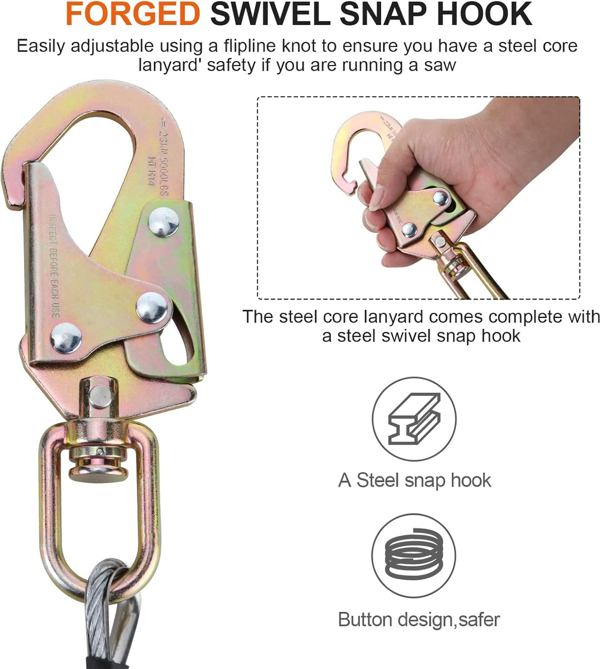 Steel Wire Core Flipline Rope Kit 5/8 x 12 ft with Triple Lock Carabiner Pack of 2 W151