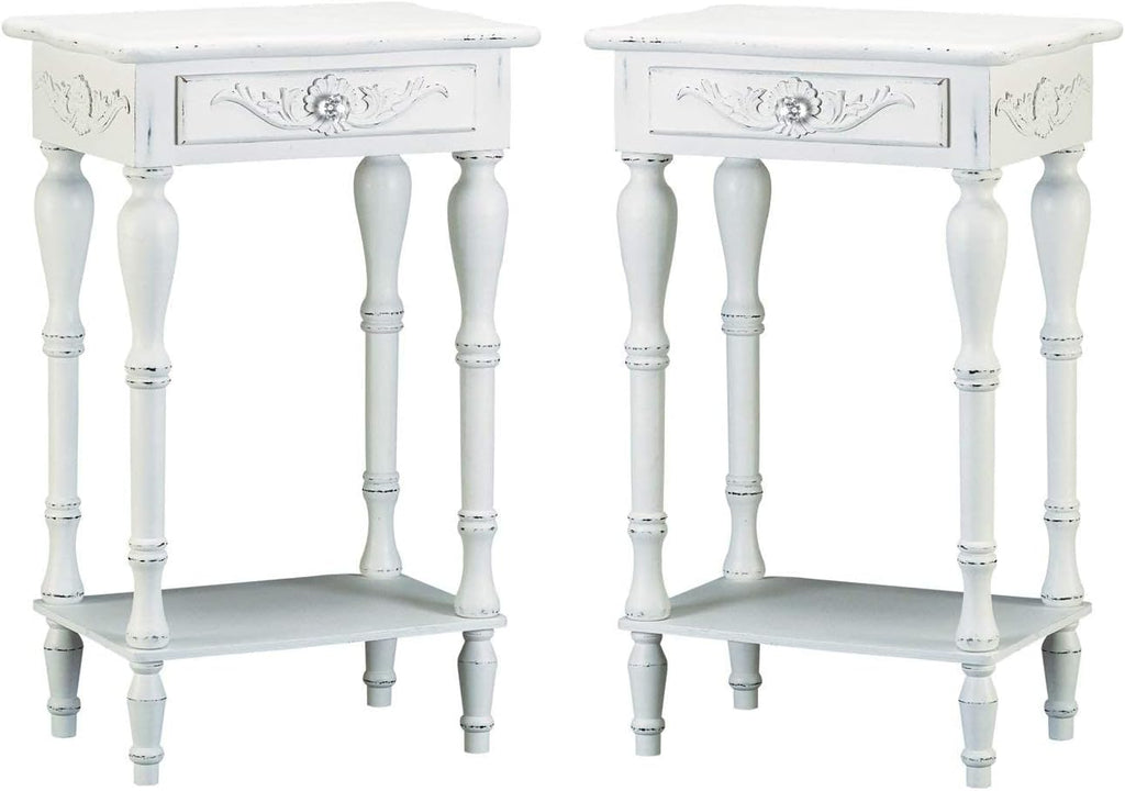 Set of 2 Carved Wood White Nightstands K40292