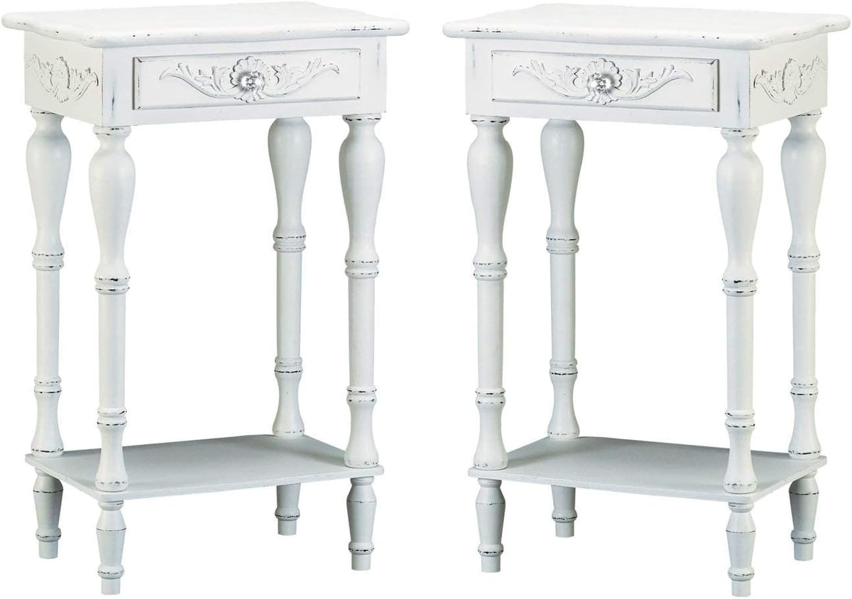 Set of 2 Carved Wood White Nightstands K40292