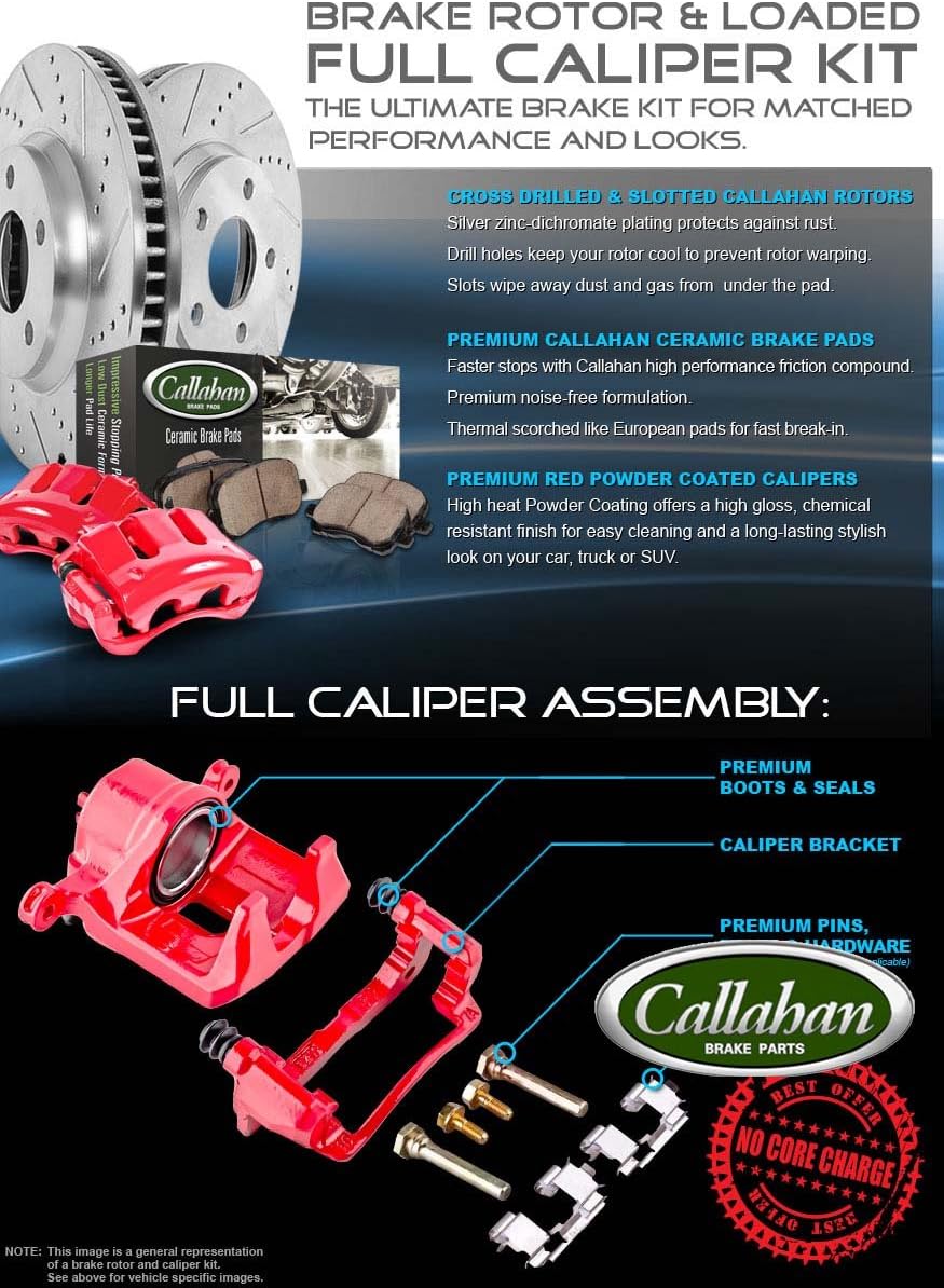 Powder Coated Red Calipers + Zinc Plated Rotors + Ceramic Pads X6440