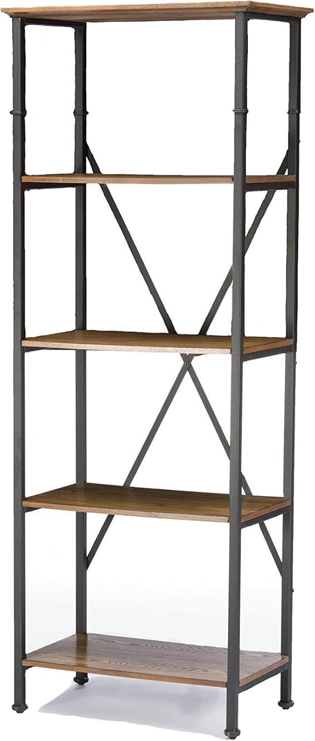 Brown Wood and Metal Bookcase C7750