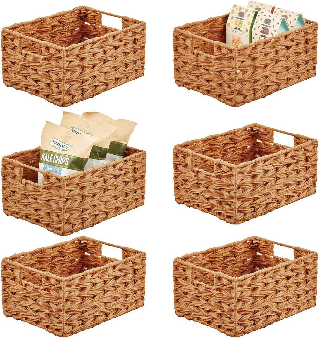 Woven Plastic Storage Organizer Basket Bin with Handles 6 Pack Gray Ombre R207